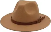 [Tadill] Fedora Hat Felt Hat Retro Wide Brim Fashionable Soft Classic for Men Women Jazz Hat Felt Panama Hat for Cosplay Stage Performance, Camel