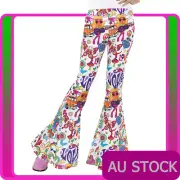 Ladies 60s 70s Go Go Retro Hippie Hippy Pants Groovy Flared Trousers Costume