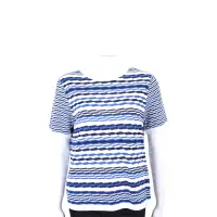 在飛比找Yahoo奇摩購物中心優惠-ALLUDE 幾何條紋藍白色短袖針織衫