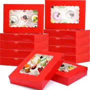 50 Pcs Red Large Bakery Boxes with Window for Wedding Gifts