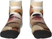 [JEJEA] Cute Corgi print Men's Athletic Cushioned Crew Socks Crew Training Athletic Socks Men and Women for Sports