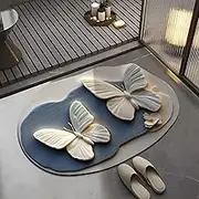 Butterfly Rug, 3D Realistic Pattern Non-Slip Absorbent Mat, Slip-Resistant, Quick-Drying, Diatomaceous Earth Bath Mat, Super Absorbent Butterfly Flower Floor Rugs for Bathroom Kitchen