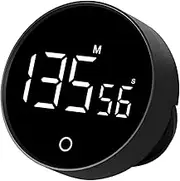QUMOX F7 Digital Timer Countdown & Stopwatch with Adjustable Volume, Magnetic Base, Rotating Knob, Rechargeable Battery Perfect for Cooking, Study, and Work - Black