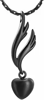 BIAIHQIE Heart Wing Cremation Urns Necklace for Human/Pet Ashes Urn Pendant Memory Keepsake Stainless Steel Jewelry-Black