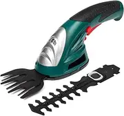 2 in1 Grass Shear & Hedge Trimmer, Hand Held Trimmer with 7.2V Rechargeable 1500mAh Lithium-Ion Battery, Edging and Shrub Shear, 2 Interchangeable Blades, ​for Shrub, Garden, Grass