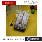 Eiffel Tower PU Leather Bifold Wallet with Coin Purse - Medium Size Version