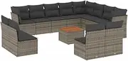 vidaXL Garden Sofa Set-Outdoor Modular Lounge-13 Piece Grey Poly Rattan with Cushions