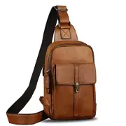 Genuine Leather Sling Bag Casual Shoulder Hiking Backpack Vintage Brown