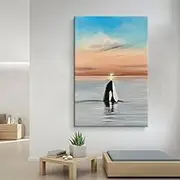 Modern 100% Hand Painted Big Size Artwork - Sea Sunrise Whale Scenery Texture Home Oil Painting,Artwork Decoration for Office Living Room Bedroom Stairway Decoration,As Shown,100 X 180Cm(40''X72'')