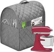 Stand Mixer Dust Cover with 3 Pockets Compatible with KitchenAid Tilt Head, Easy Cleaning,Can Ironable (Light Gray, Fits for 6-8 Quart)