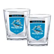 Cronulla Sharks NRL Set of 2 Spirit Glasses 250ml Glass Logo Design