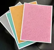 Set of 4 Handmade Greeting Cards Embossed Flowers Lace in Teal Pink Yellow Grey