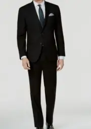 $395 Kenneth Cole Men's Black Techni-Cole Slim-Fit 2-Piece Suit Jacket Pants 36R