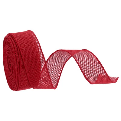 Burlap Ribbon Fabric Wired Edge Dark Red 1-1/2 Inch x 10 Yard for Wrapping