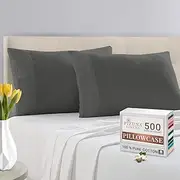 Pizuna Cotton Queen Pillowcase 50x75 cm, Soft 500 Thread Count 100% Combed Cotton Sateen Weave Hotel Quality Pillow Cover Queen Size (Dark Grey Pillow Cases - 2 PC)