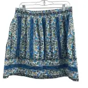 Ann Taylor LOFT A-Line Floral Print Women's Skirt Blue/White Linen Size M NWT