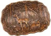 Plaque MOUNTAIN Lodge Deer in Forest Oval Resin Hand-Cast Hand-Painted Relief