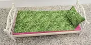 Bedding Set (Sheet and Pillow) for 12 In Doll's Bed - Green Pattern