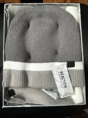 Kenneth Cole Reaction Men's Brushed Stripe Beanie & Scarf Set NEW IN BOX