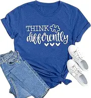 [SUWATOIN] Womens Autism Awareness Shirts Autistic Support T-Shirt Autism Acceptance Tee Tops, Blue1, XL