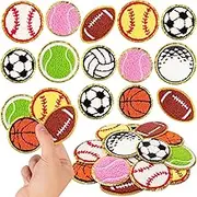 18Pcs Sports Iron on Patch, Iron on Patches Girls Boy Sports, Baseball Basketball Golf Football Chenille Patches for Embroidered DIY Accessory Clothes Jackets Backpack Pants Hats Jeans