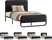 ALFORDSON Metal Bed Frame King Single Size with Upholstered Head Board Footboard, Industrial Style Mattress Topper Platform with Steel Slat, Madge Series, Black