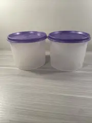 Tupperware Set of 2 Mini Canister 3 Cups Fridge Storage Gift Purple Seals New!
