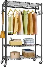 VIPEK X1 Plus Rolling Clothing Rack Portable Garment Rack for Hanging Clothes, 3 Shelves Heavy Duty Wardrobe Closet with Wheels Hanging Rod Side Hook Freestanding Drying Rack for Laundry Room, Black