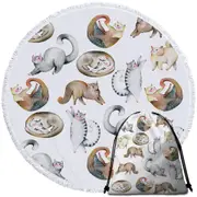 Adorable Poses Cute Cats Round Beach Towel