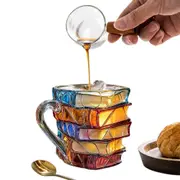 Painted Book Stack Coffee Mug Novelty Glass Cup in Vintage Book Design