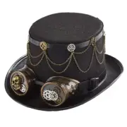 Vintage Leather Rope Gear Chain Goggles Top Hat Steampunk Hat for Halloween