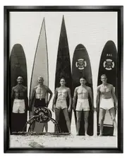 Vintage Photography Male Surfers Framed Floater Canvas Wall Art by Graffitee Studios