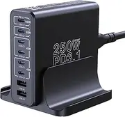 Aftertop 250W USB C Charger, 8-Ports PD3.1 140W Fast Charging Station, Compact Laptop GaN Charger for MacBook Pro, iPad, iPhone 16 15 14 Series, Galaxy S24 S23 Ultra, Pixel and More