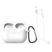 For AirPods Pro 1st Gen, 3in1 Silicone Protective Case, Snap Hook & Anti-Lost Neck Strap, White
