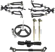 YC Yier Front Axle Kit 4 Wheel Drive Half Axle Assembly Suspension Swingarm & 350mm Steering Wheel Gear Rack Pinion for Electric Vehicles Go Kart ATV Quad Buggy Golf Cart 4 Wheeler Drift Trike