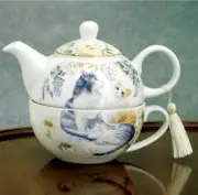 Tea For One Cats Teapot And Cup Porcelain Set