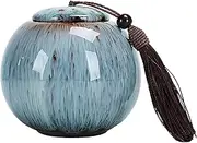 Chinese Tea Caddy,Ceramic jar, Ceramic with Lid Kiln Change Tea Storage Container Dried Fruit Snacks Candy Tanks Teaware Sealed Jars Loose Tea Storage Containers(Blue)