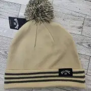 Billabong Men’s Arch Logo Pom Beanie Chino Winter Hat Tan Olive Stripe OSFM NWT