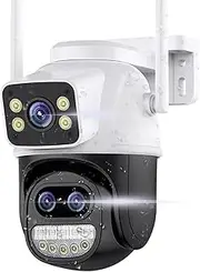 AbecxEye - Outdoor Wireless Security Cameras 2.4G WiFi Triple Surveillance Camera with 360°Lens Connection 6MP View, 6MP Two-Way Talk, AI Detection,