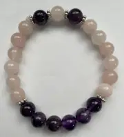 Rose Quartz + Amethyst Beads Bracelet 8 mm