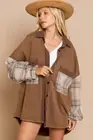 POL Clothing Long Sleeve With Plaid Detail Sleeve Womens Shacket 3Colors