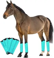 Horse Fly Boots, Adjustable Fly Boots for Horses Set of 4, Comfortable Horse Leggings, Breathable Plastic Mesh Material, Horse Supplies for Reduces Stress & Leg Fatigue (Green, Large)