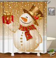 Vintage Colored Christmas Snowman Shower Curtain
