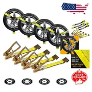 4PK Heavy-Duty Car Tie Down Straps with Flat Hooks - 3300lbs Capacity