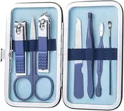 7Pcs Stainless Steel Nail Clippers Manicure Pedicure Set, Nail Scissors & Eyebrow Grooming Kit Nail Care Tools with Storage Box (Blue)