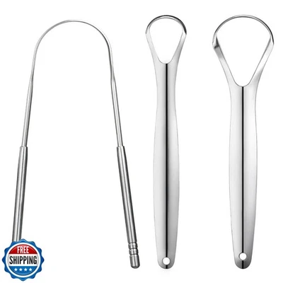 3 PCS Metal Tongue Scraper, Tongue Scrapers for Adults, Stainless Steel Toung