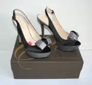 sz 7.5 NIB Enzo Angiolini Eatrace Sparkle Glitter Bows Satin Pump Stilettos Heel
