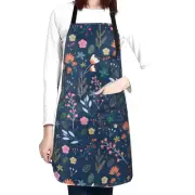 Floral Apron with 2 Pockets and Adjustable Neck, Retro Flower Plant Pattern o...