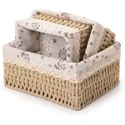 3 Pack Wicker Baskets, Storage Basket Set, with Removable Liner for Organizing Storage Baskets for Shelves Woven Basket Decorative Basket Rectangle Basket (Square)