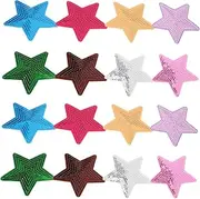 VINTORKY 16Pcs Shiny Sequin Star Iron Patches for Clothing Hats and DIY Crafts Durable Embroidered Five Pointed Star Appliques for Easy Application and Fashionable Design